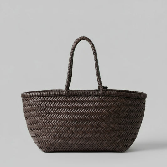 Genuine Leather Handmade Woven Tote / Hobo Bag - Dark Silver (WHB003)
