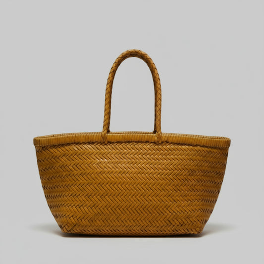 Genuine Leather Handmade Woven Tote / Hobo Bag - Yellow (WHB004)