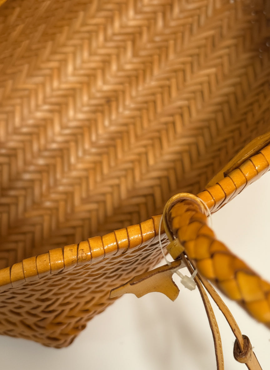Genuine Leather Handmade Woven Tote / Hobo Bag - Yellow (WHB004)