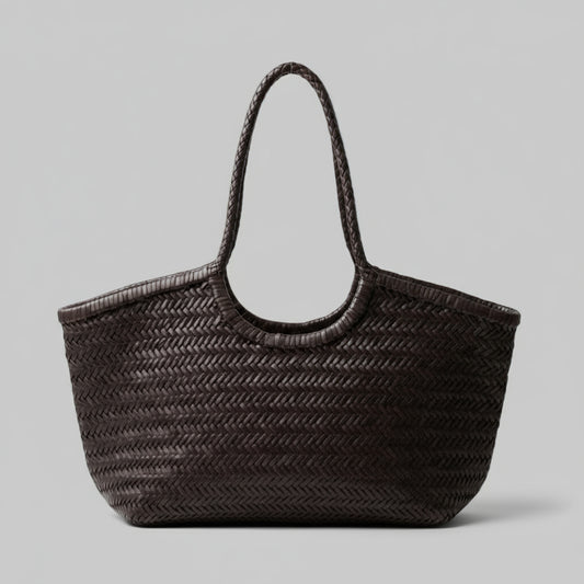 Genuine Leather Handmade Woven Tote / Hobo Bag - Dark Brown (WHB006)