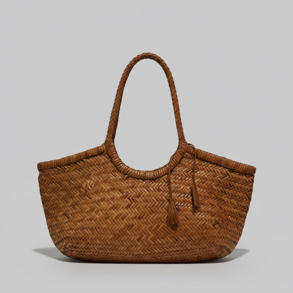 Genuine Leather Handmade Woven Tote / Hobo Bag - Light Wood (WHB010)