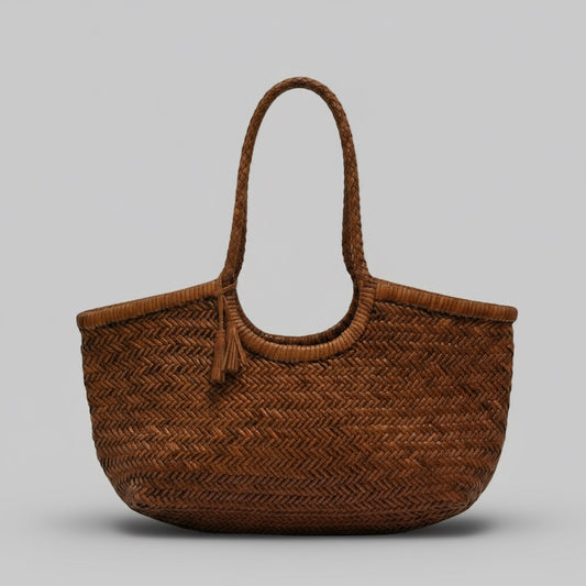 Genuine Leather Handmade Woven Tote / Hobo Bag - Dark Wood (WHB011)