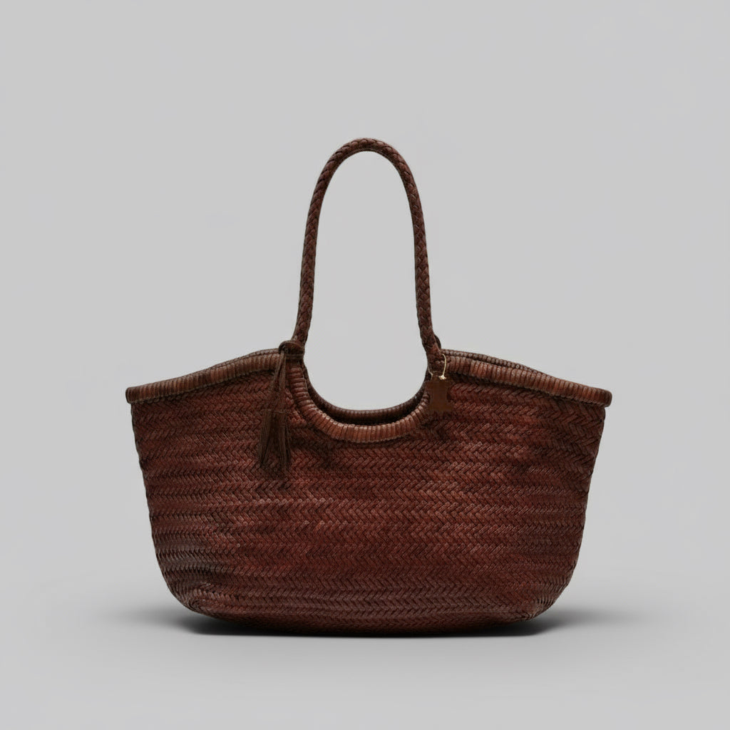 Genuine Leather Handmade Woven Tote / Hobo Bag - Brown (WHB012)