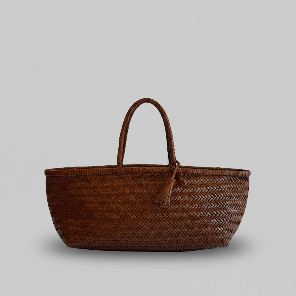 Genuine Leather Handmade Woven Tote / Hobo Bag - Wood (WHB014)