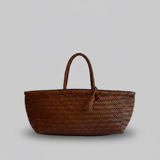 Genuine Leather Handmade Woven Tote / Hobo Bag - Wood (WHB014)