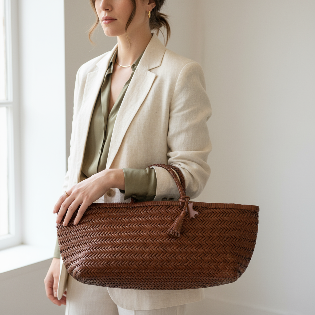 Genuine Leather Handmade Woven Tote / Hobo Bag - Wood (WHB014)