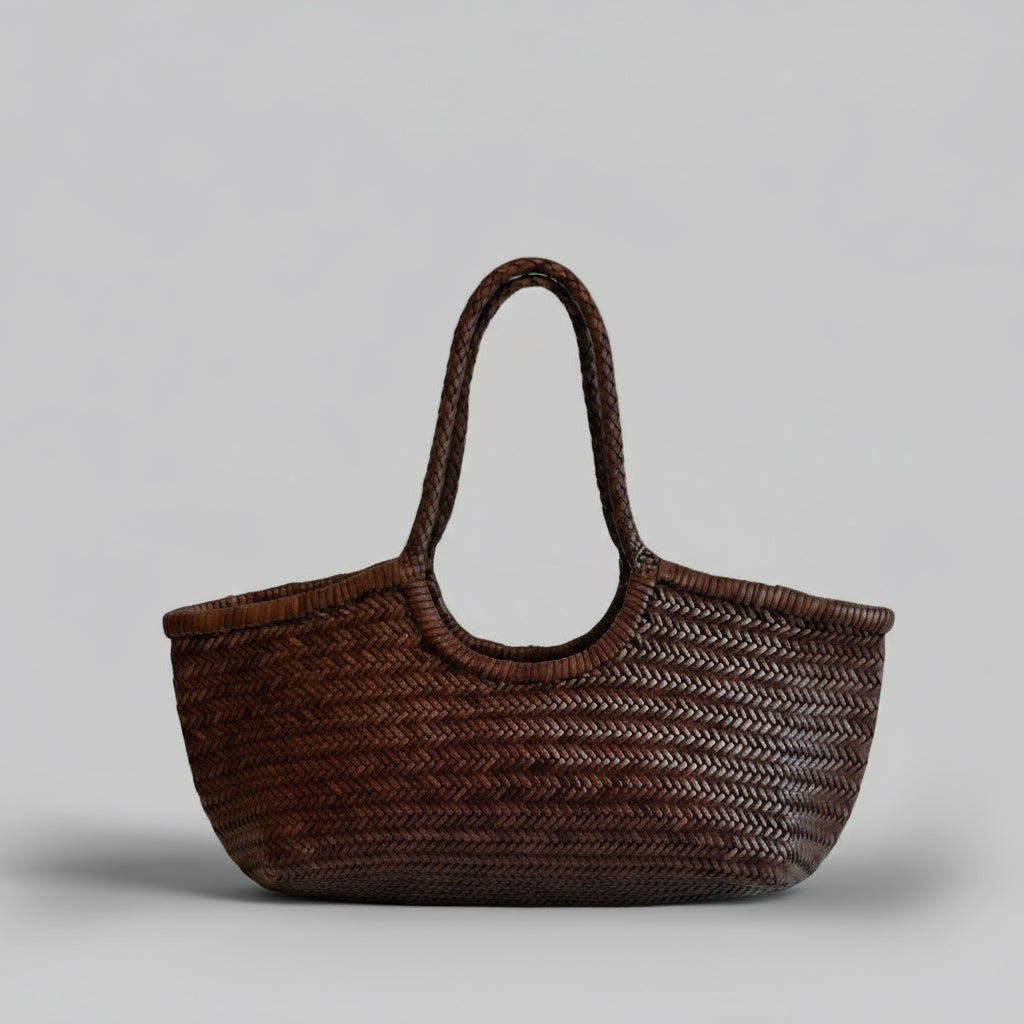 Genuine Leather Handmade Woven Tote / Hobo Bag - Dark Brown (WHB016)