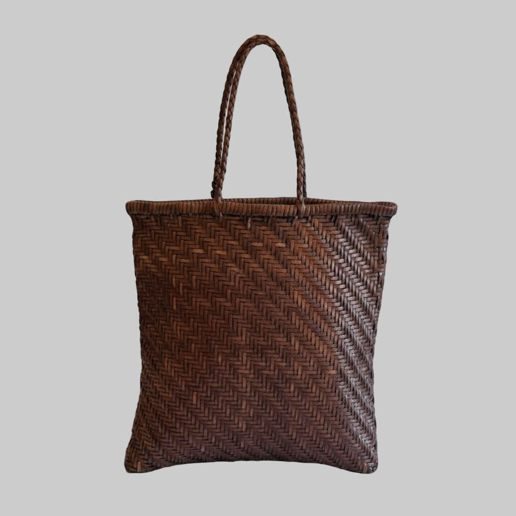Genuine Leather Handmade Woven Tote / Hobo Bag - Dark Brown (WHB017)