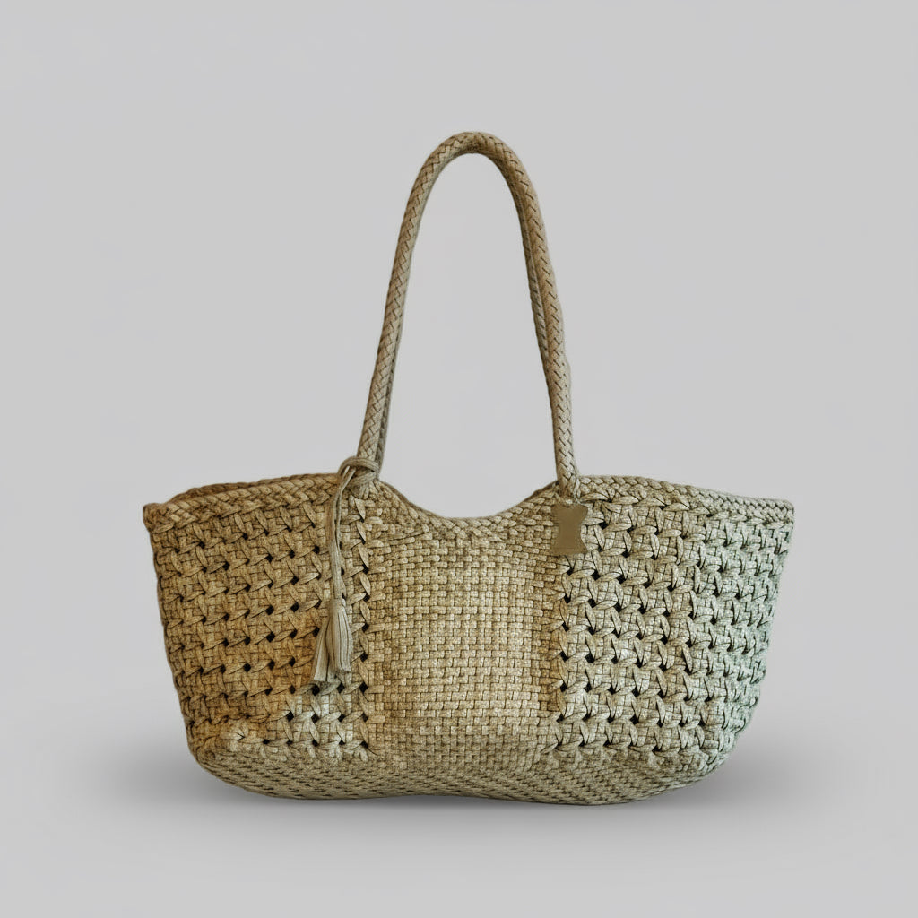 Genuine Leather Handmade Woven Tote / Hobo Bag - Beige  (WHB019)