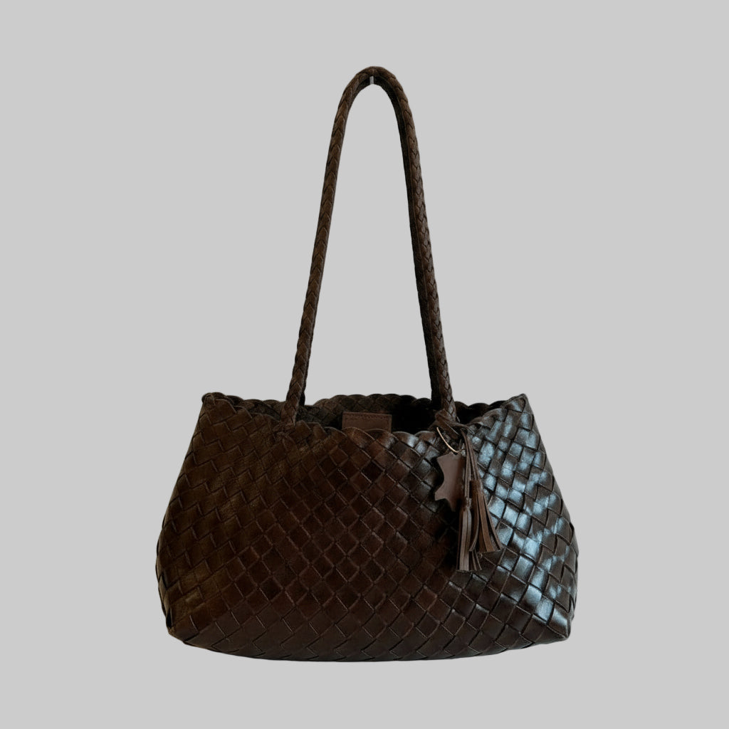 Genuine Leather Handmade Woven Tote / Hobo Bag - Brown (WHB021)