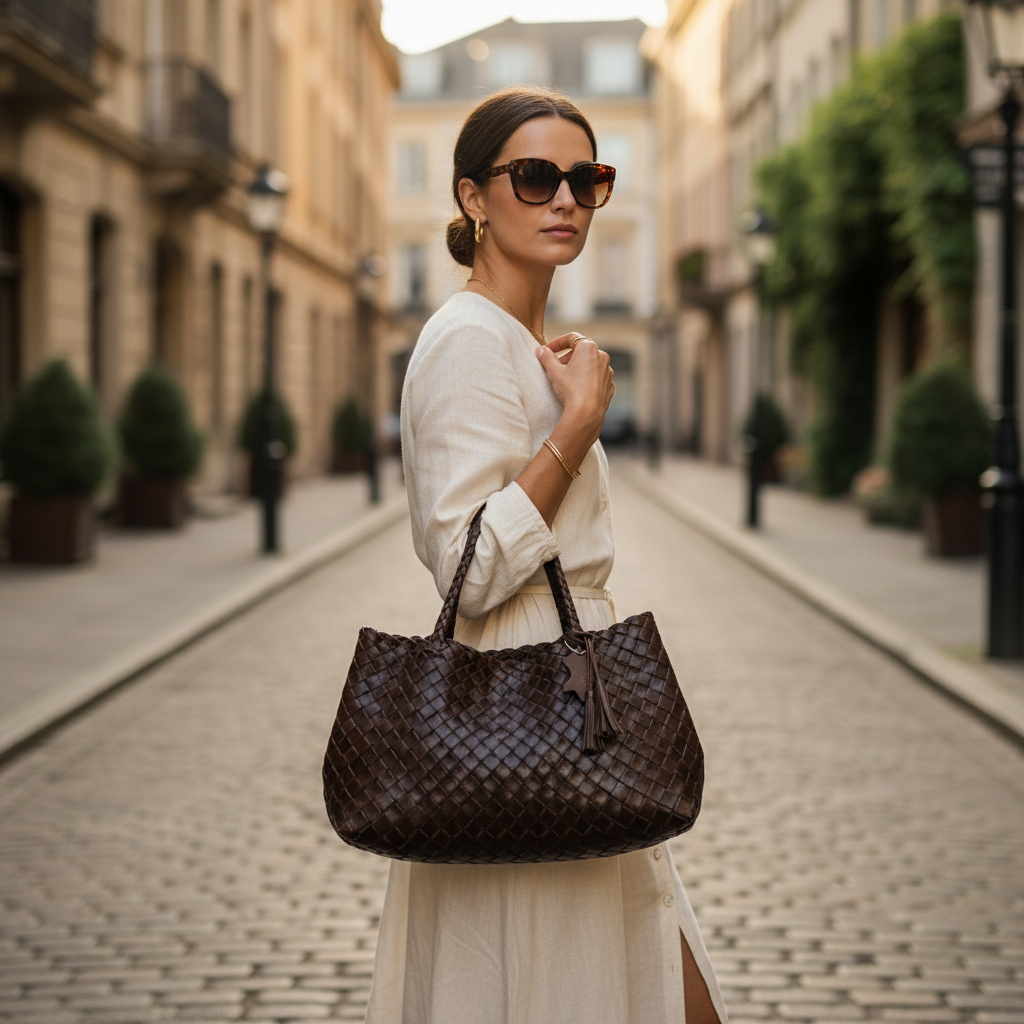 Genuine Leather Handmade Woven Tote / Hobo Bag - Brown (WHB021)