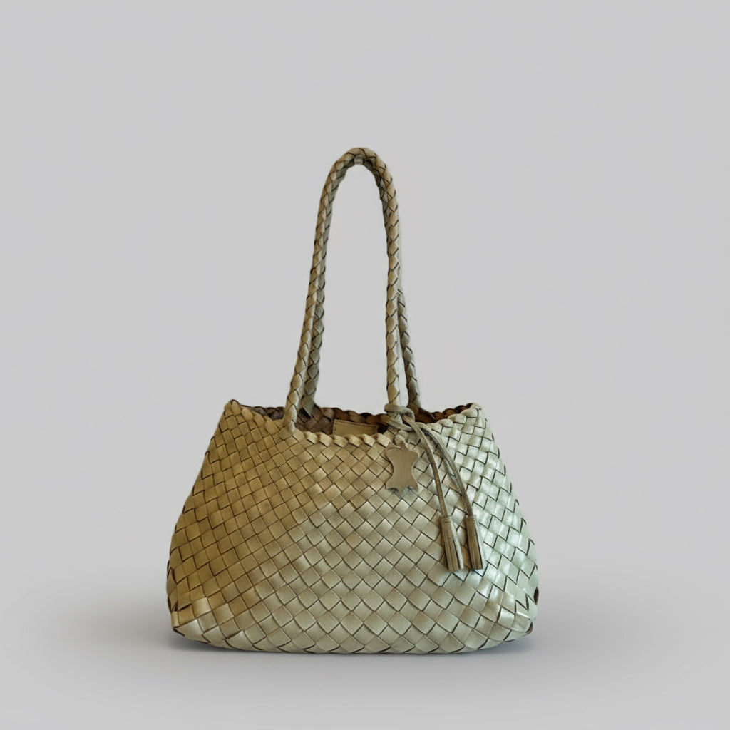 Genuine Leather Handmade Woven Tote / Hobo Bag - Beige (WHB023)