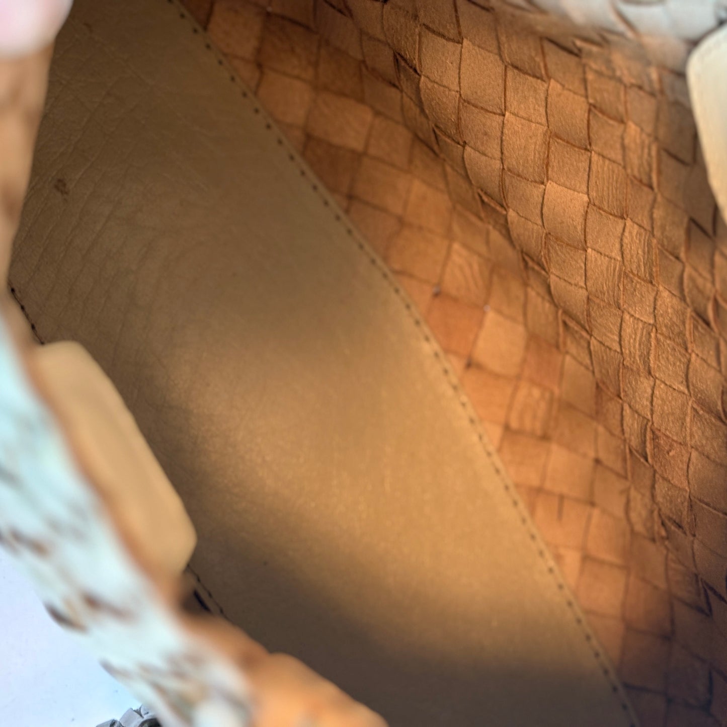 Genuine Leather Handmade Woven Tote / Hobo Bag - Beige (WHB023)