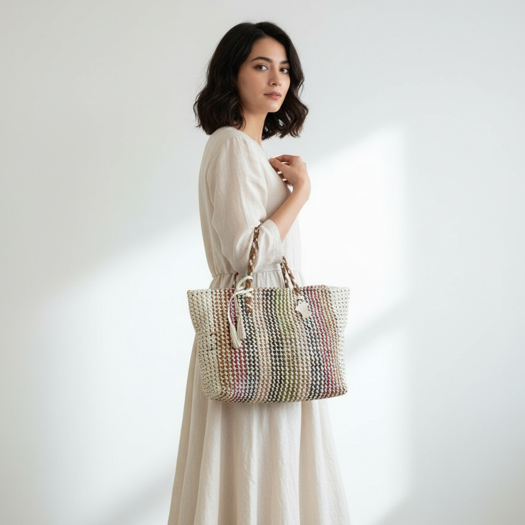 Genuine Leather Handmade Woven Tote / Hobo Bag - Multi Colour (WHB024)