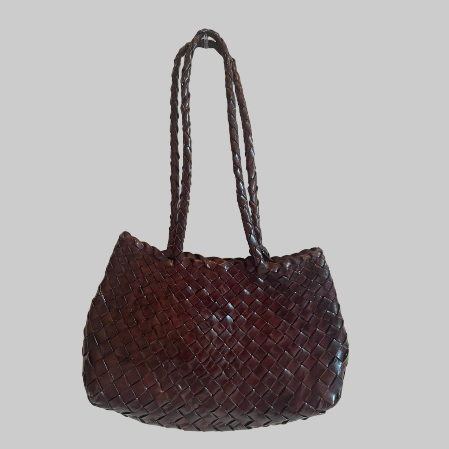 Genuine Leather Handmade Woven Tote / Hobo Bag - Dark Brown (WHB028)