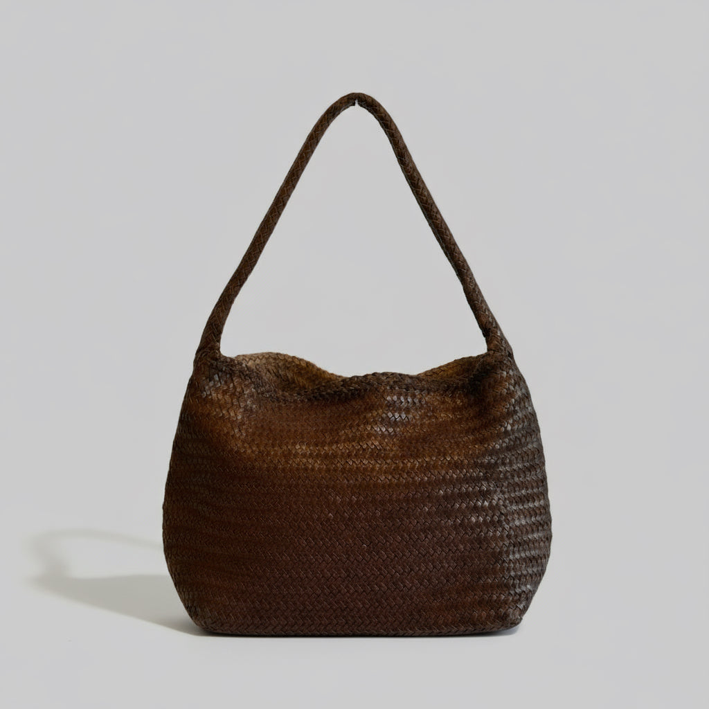 Genuine Leather Handmade Woven Tote / Hobo Bag - Brown (WHB027)