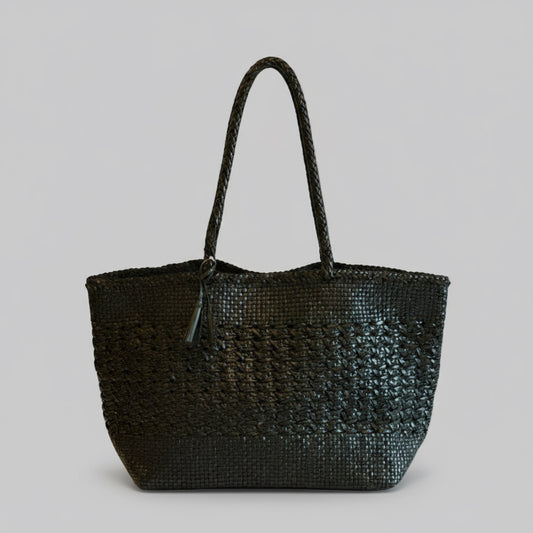 Genuine Leather Handmade Woven Tote / Hobo Bag - Black (WHB029)